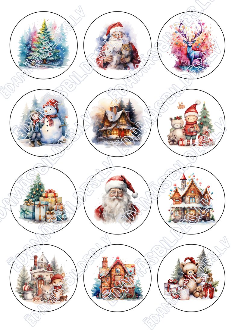 Cukura papīrs ar apdruku "Ziemassvētki Nr 1 ", aplīši 6 cm